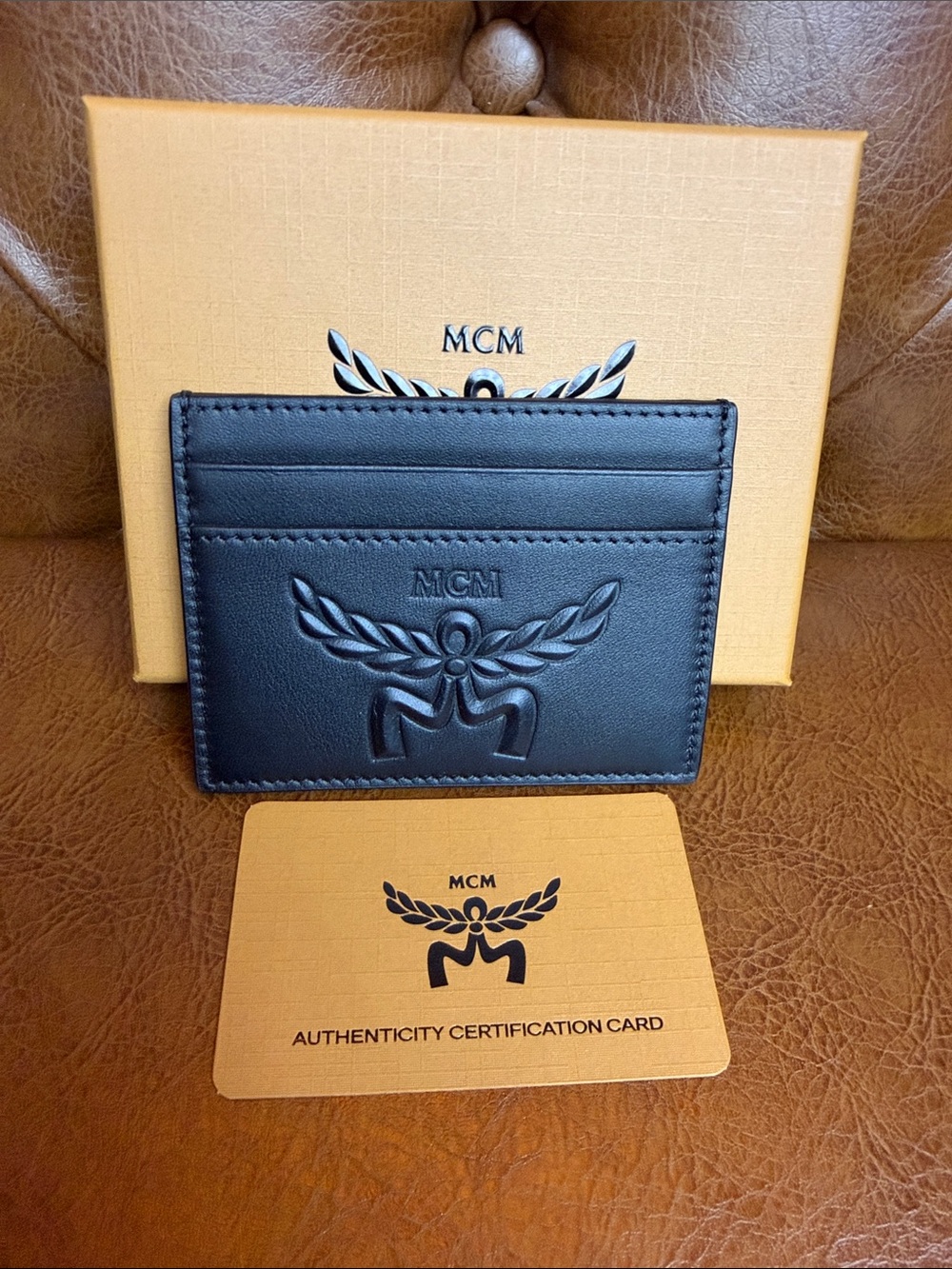 MCM Himmel Embossed Leather Black Credit Card Holder NWT